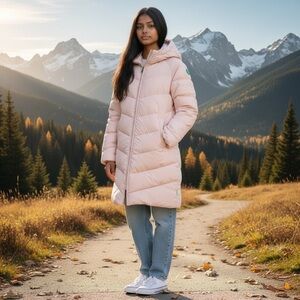 Save the Duck long puffer jacket light pink girls size 12